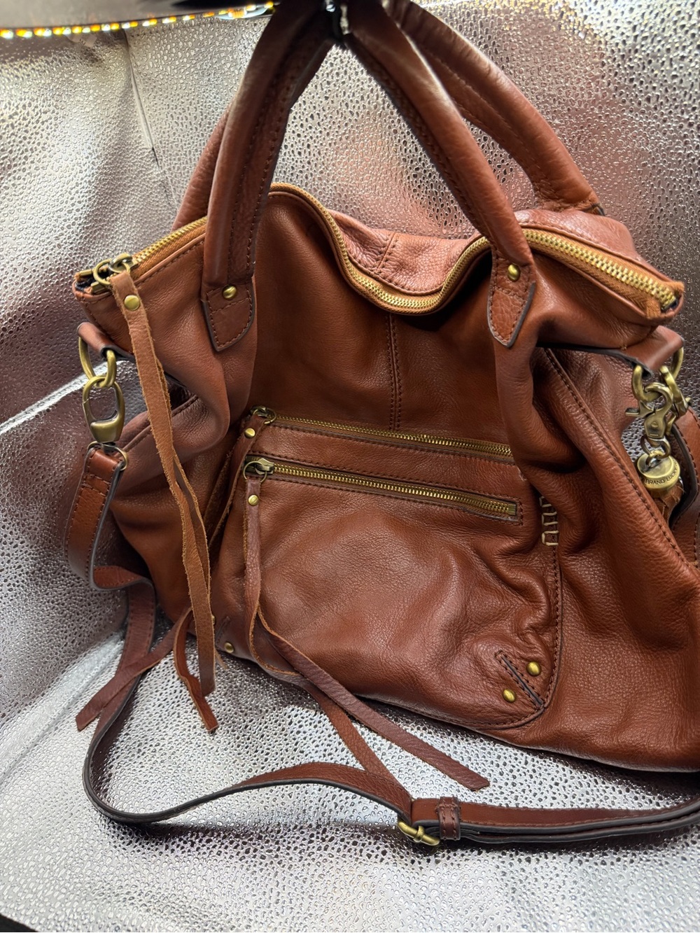 Lucky Brand Brown Leather Shoulder Bag with Brass Hardware